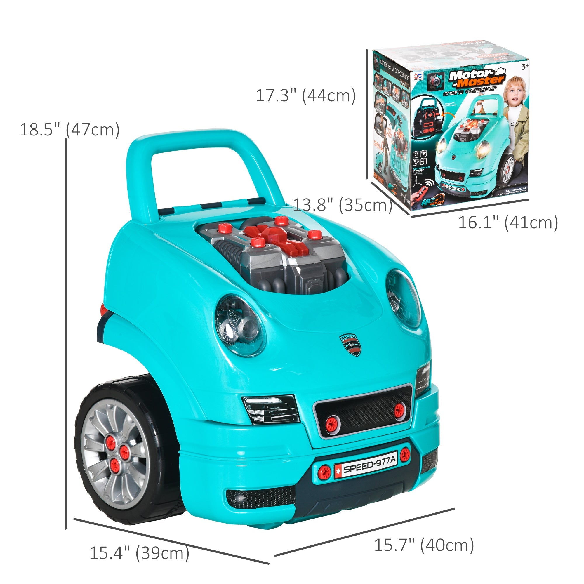 Qaba Kids Mechanic Truck Engine Repair Toy Set Car Service Teal Playset with Tools for Pretend Play