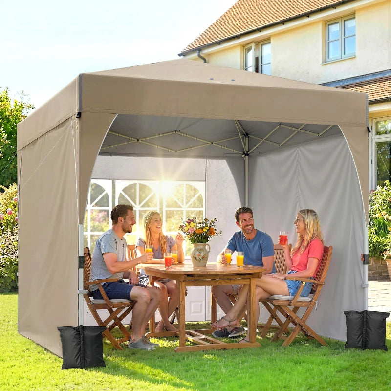 9.6 x 9.6 ft Pop Up Canopy Tent with 3 Sidewalls, UPF 50+ 1-Button Push Easy Setup Outdoor Instant Canopy, Khaki