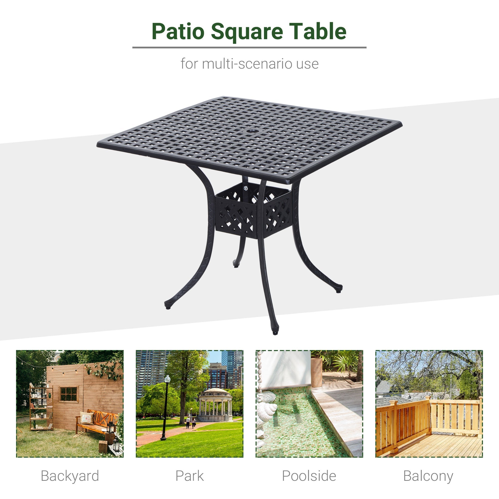 Outsunny 36" x 36" Square Metal Outdoor Patio Bistro Table with Umbrella Hole Black