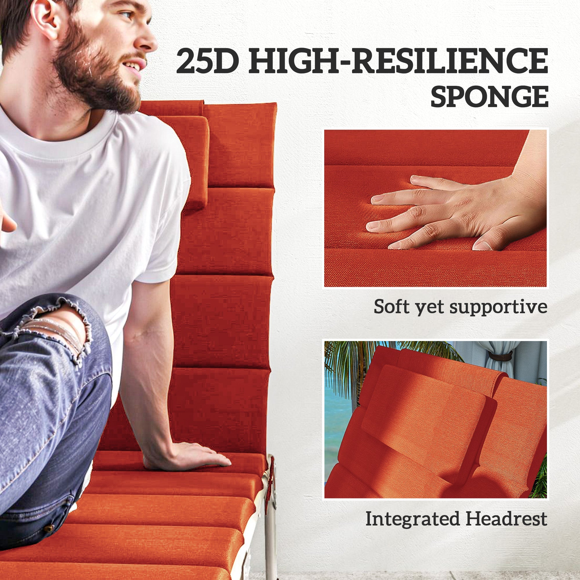 Outsunny 2PCs Patio Chaise Lounge Cushions, Foldable Lounge Chair Cushion, UPF50+ 230gsm Olefin, 80" x 26", Wine Red