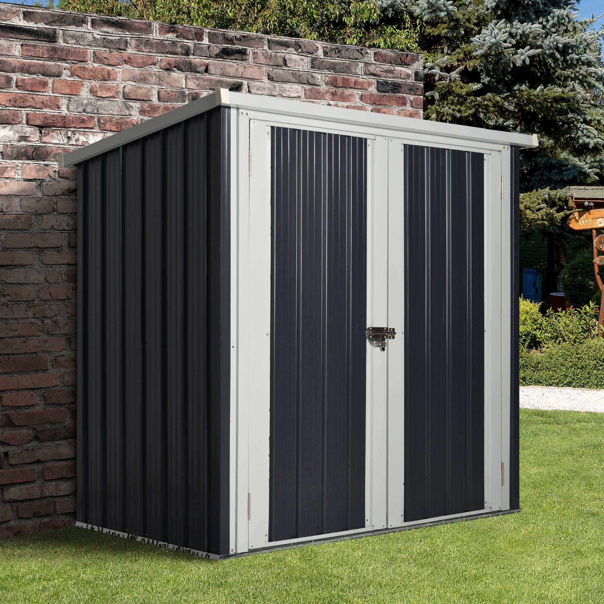 Outsunny Metal Garden Shed 5' x 3' Tool House Double Doors Backyard Patio Lawn Storage