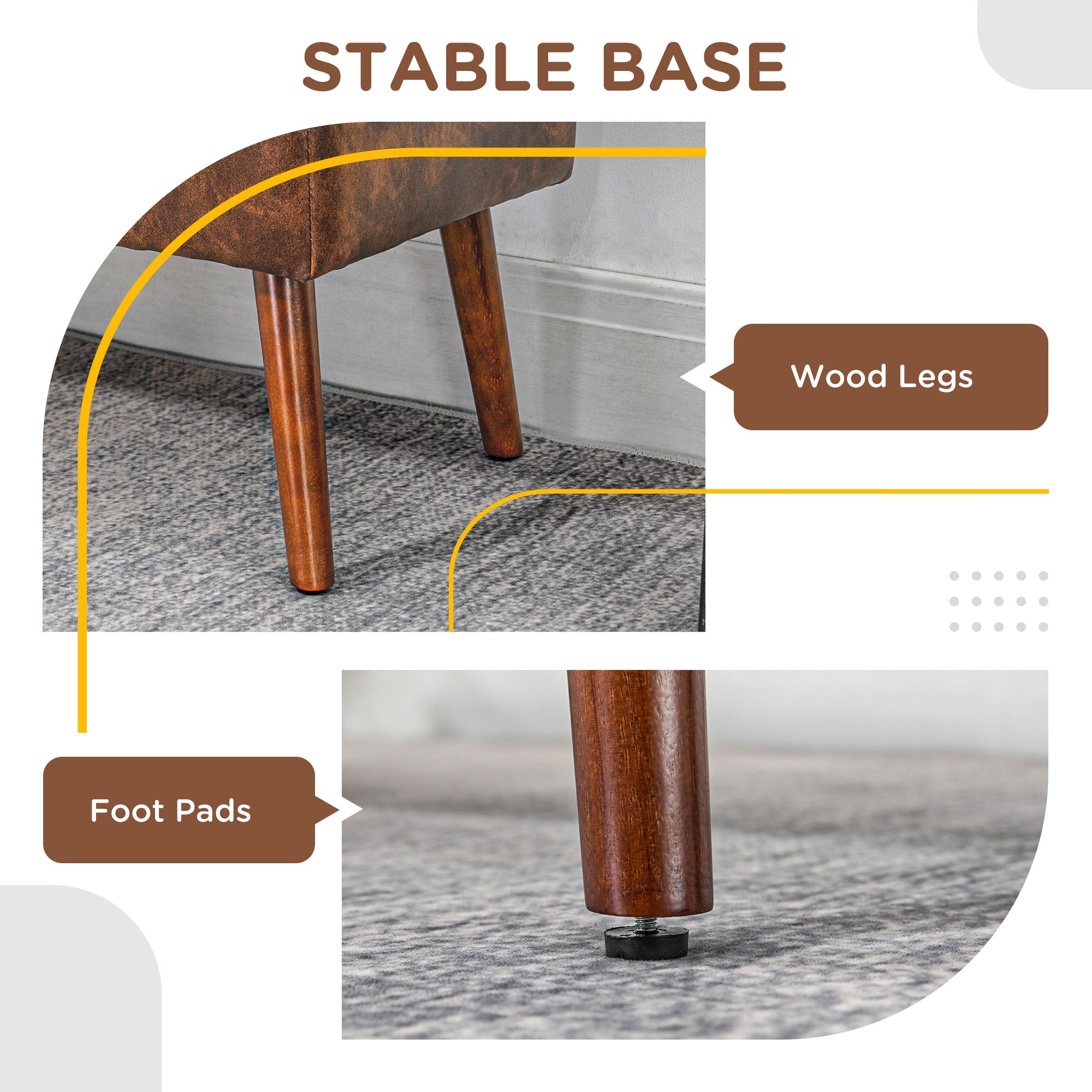 HOMCOM Luxurious Bedroom Bench End of Bed Bench Button Tufted PU Leather Wood Legs Entryway Furniture Brown