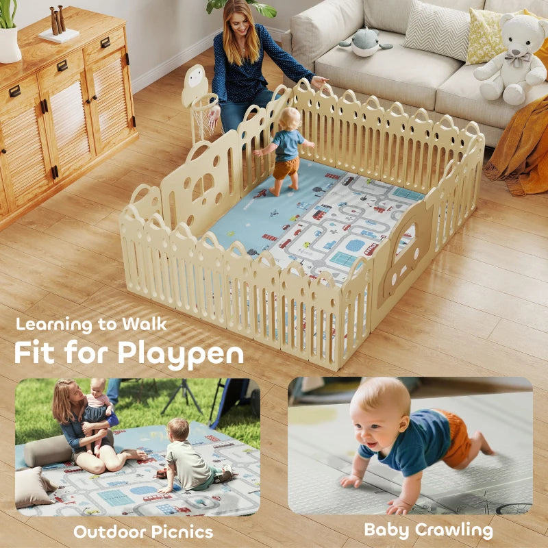 Qaba Foldable Baby Plat Mat, 79" x 59" Kids Floor Mat for Crawling and Learning, Track & Elephant Theme