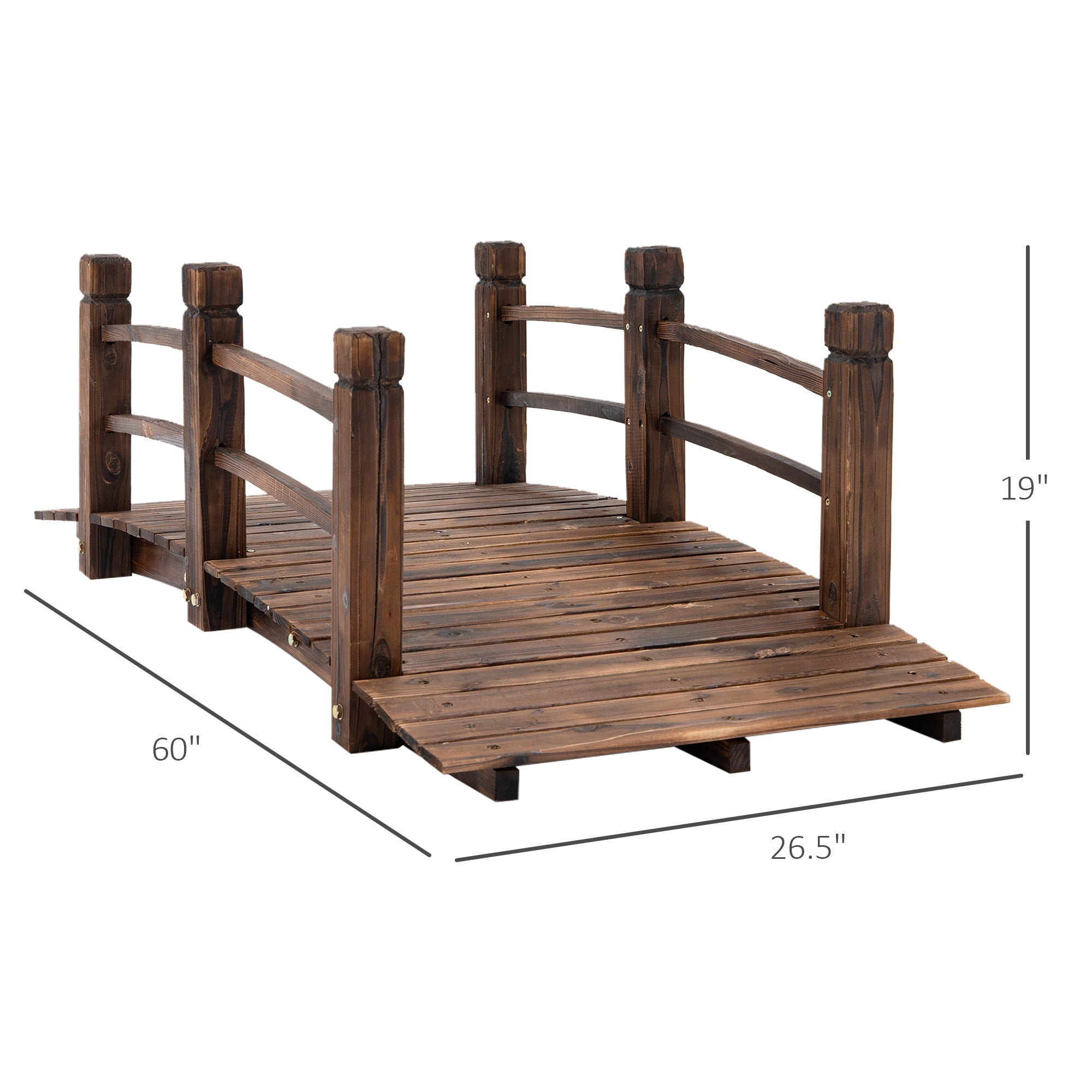 Outsunny 5FT Wooden Garden Bridge Outdoor Decorative Landscape Side Rails Moon Bridge Stained