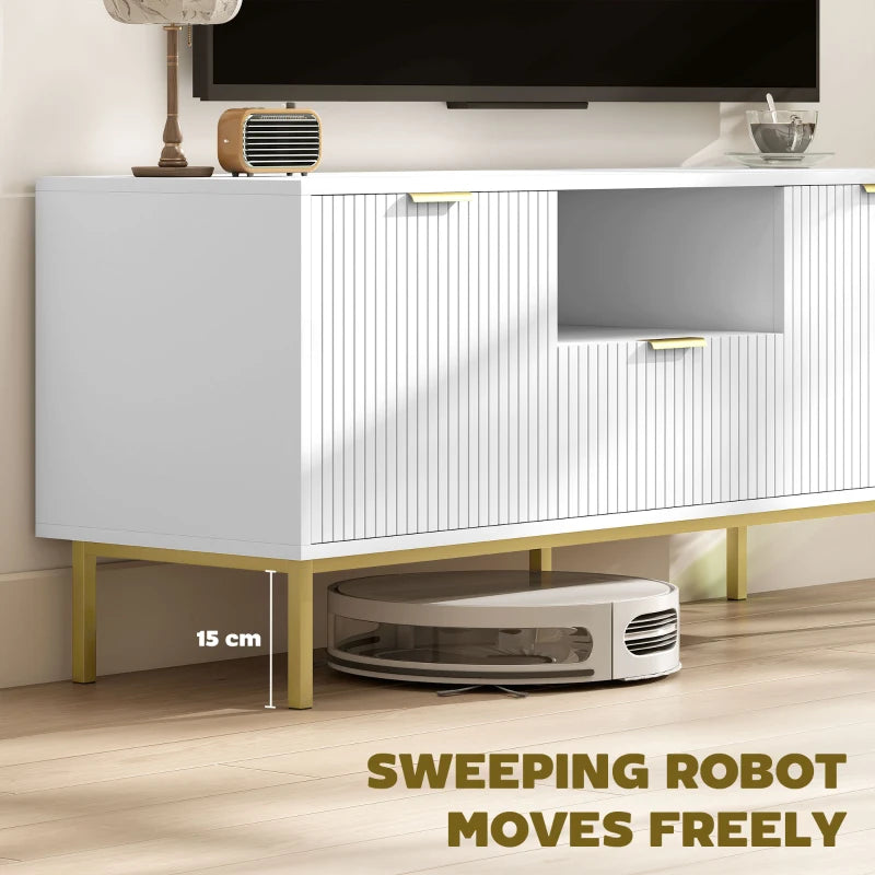 Modern TV Console for TVs up to 50 Inch, Entertainment Center with Smart RGB LED Lights and Soft Close Doors, White