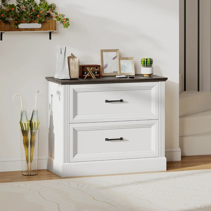 Lateral Filing Cabinet, Farmhouse File Cabinet with 2 Silent Drawers for Letter/A4/Legal Size Files, White