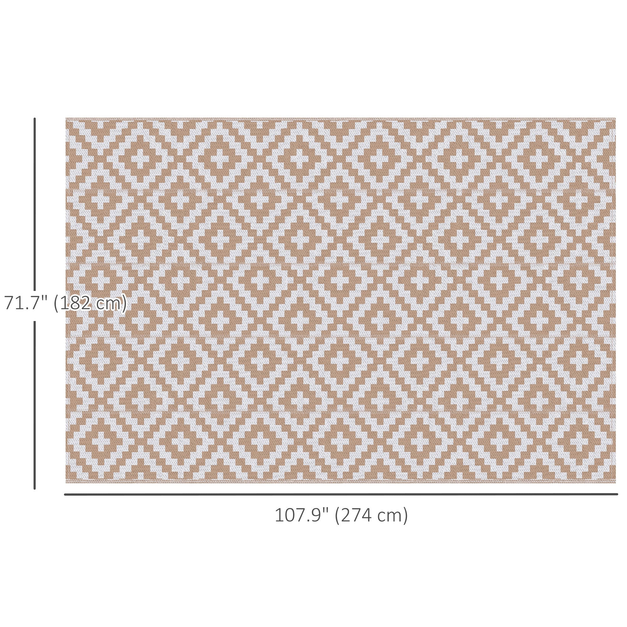 Outsunny Reversible Outdoor RV Rug, Patio Floor Mat, 6' x 9' Plastic Straw Rug for Backyard, Deck, Beach, Camping, Coffee & White