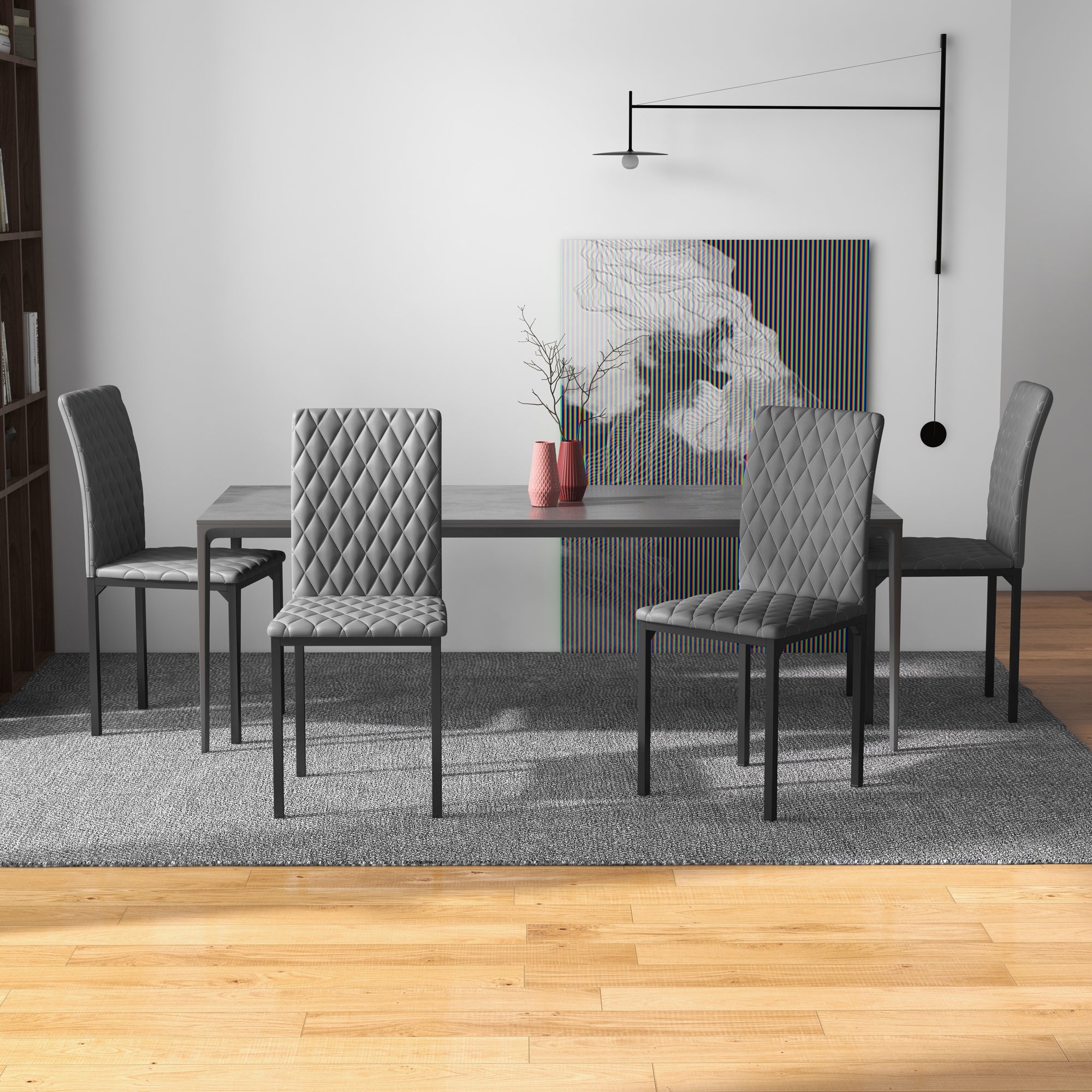 HOMCOM Set of 4 Modern Tufted High Back Dining Chairs Upholstered Seats Steel Legs for Living Room Kitchen Dining Area