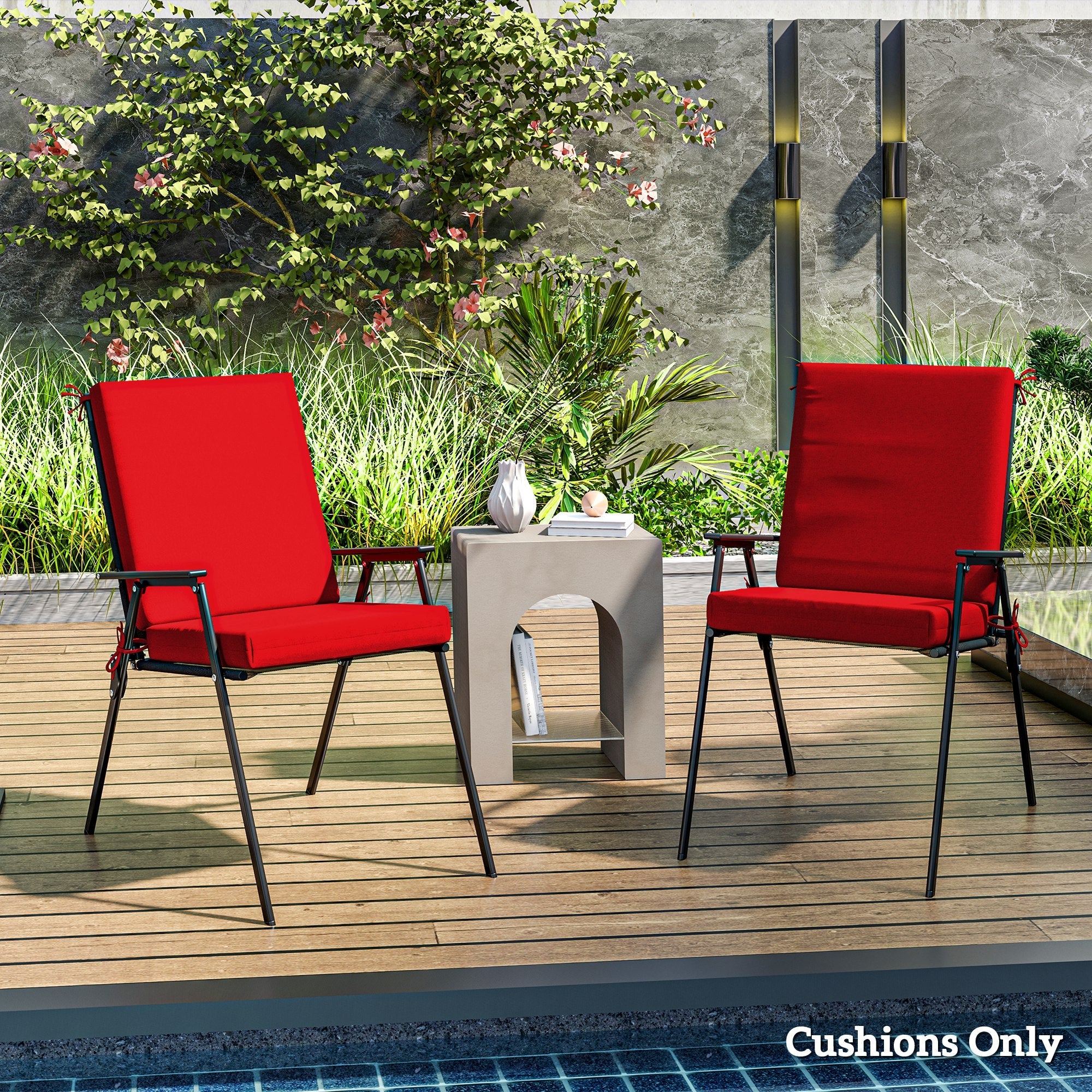 Outsunny Outdoor Cushions Set of 2 for Dining Chairs, Outdoor Seat Cushions with Back, Fade-Resistant Yarn-Dyed Polyester, Wine Red