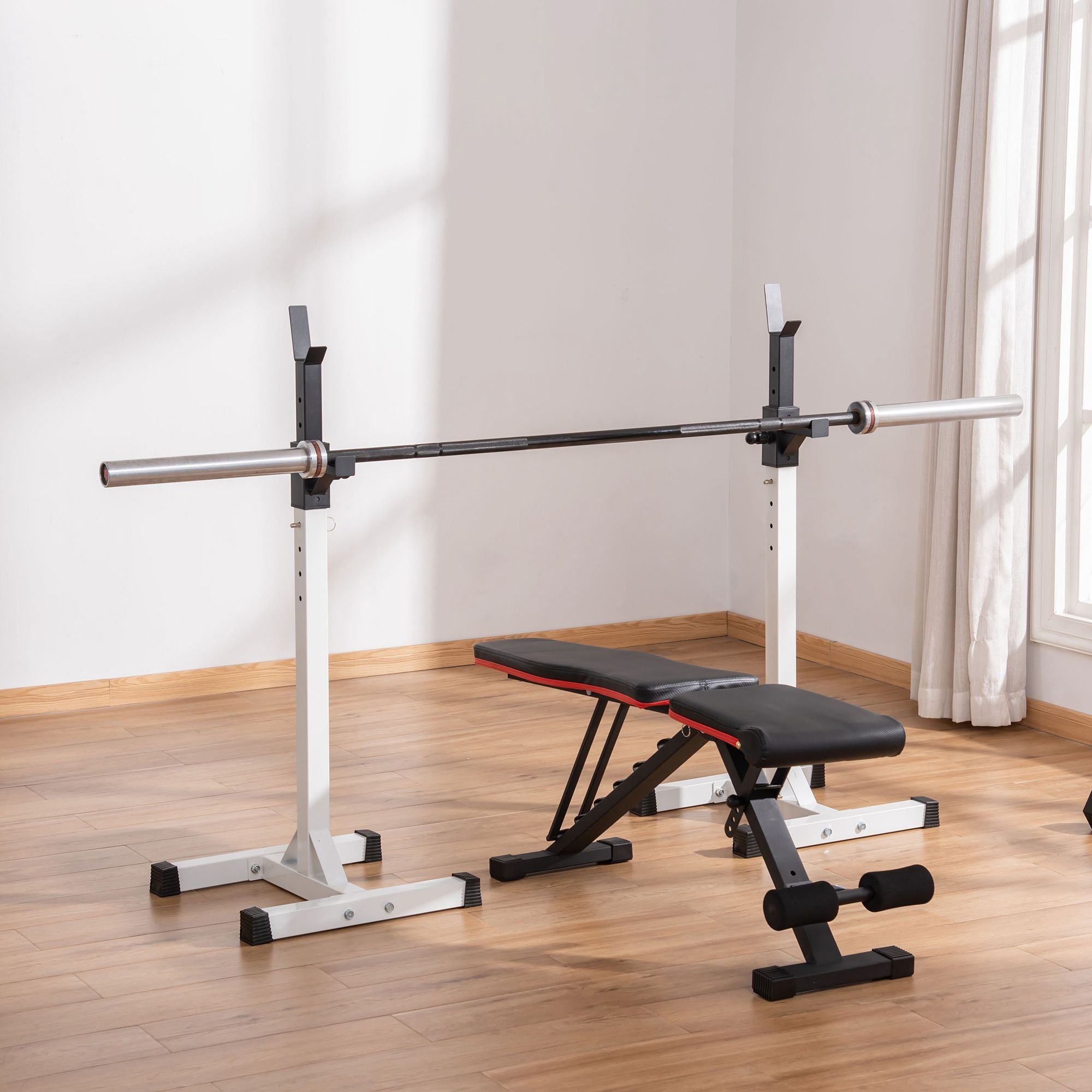 Soozier Adjustable Power Squat Stand Barbell Rack Weight Lifting Home Gym Equipment Black White