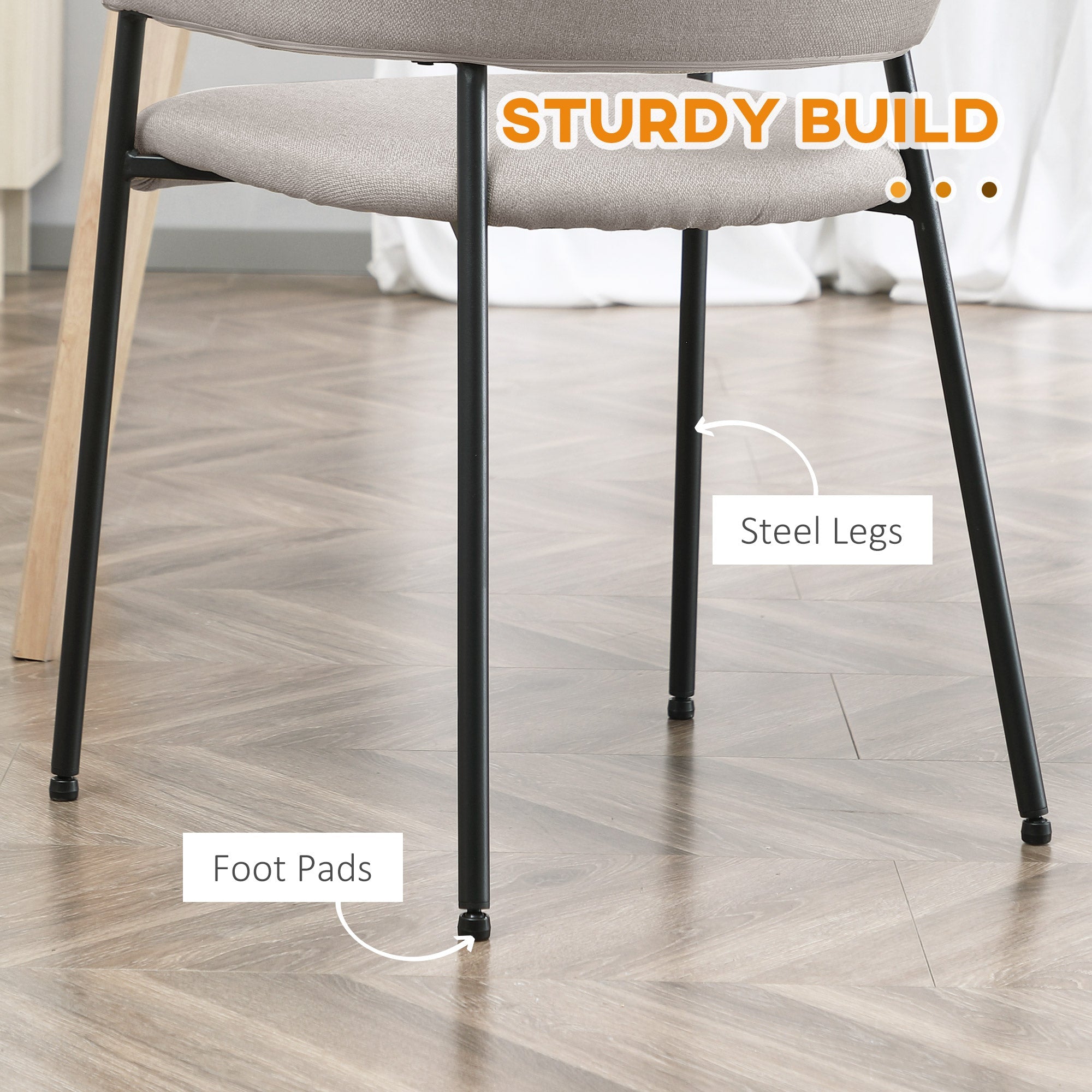 HOMCOM Modern Dining Chairs Set of 2, Linen-Touch Fabric with Armrests and Steel Legs, Accent Kitchen Chairs for Living Room Comfort