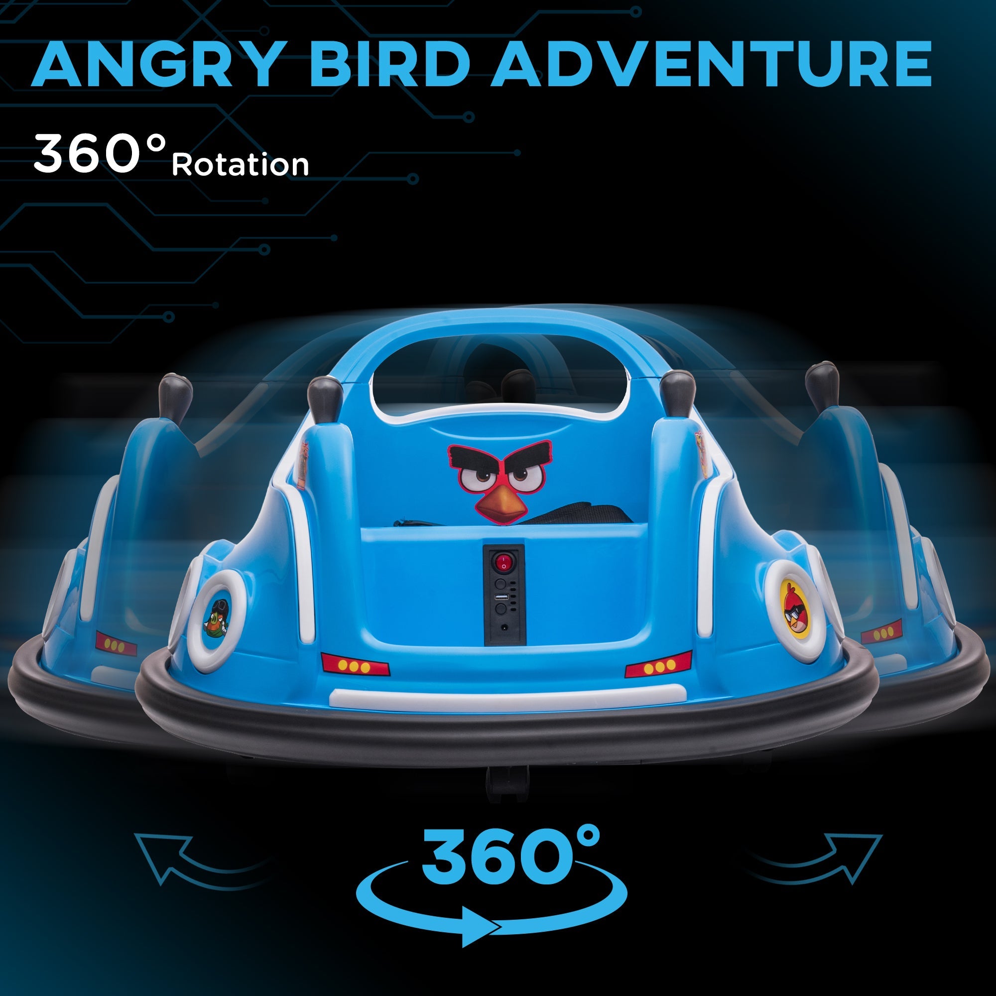 Qaba Angry Bird Licensed Electric Ride on Car, 12V Bumper Car for Kids w/ Dual Joysticks, 360 Degree Spin, Blue
