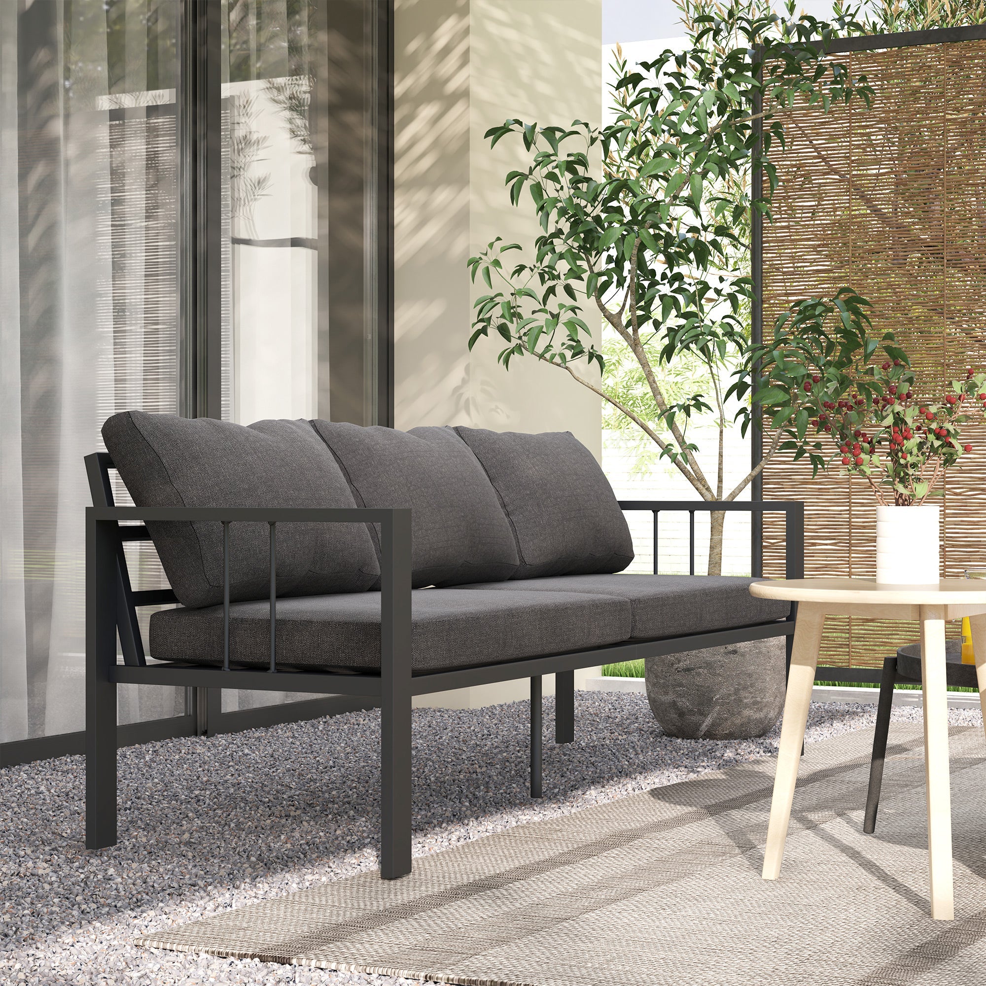 Outsunny 3-Seat Aluminum Outdoor Couch Patio Sofa with Cushions, Wide Seat, Armrests for Garden, Backyard, Balcony, Dark Grey