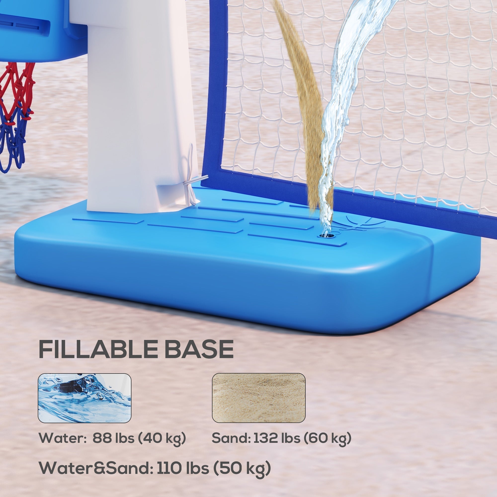 Soozier 2-in-1 Pool Basketball Hoop Poolside & Volleyball Set, Portable Basketball Hoop with Fillable Base