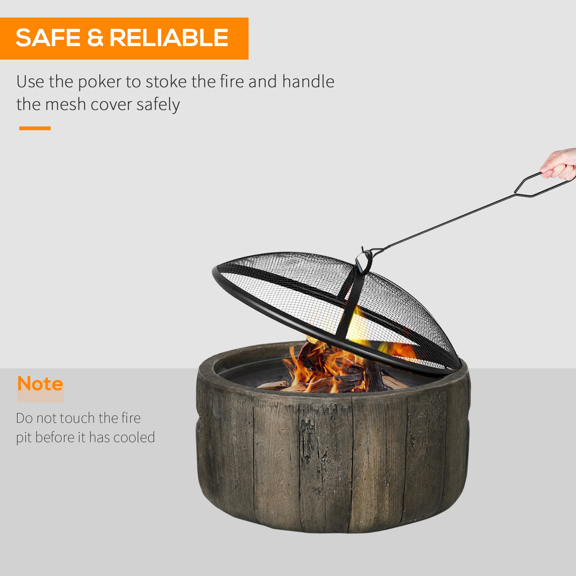 Outsunny 18" Metal Outdoor Fire Pit with Spark Cover, Poker Wood Burning Fire Bowl with Side Handles for Patio, Picnic, Dark Brown
