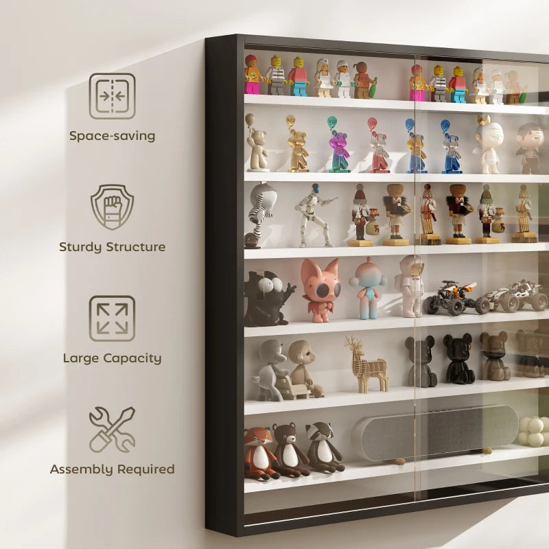 7-Tier Display Cabinet, Shot Glass Display Case, Glass Curio Cabinet with Glass Doors, Black and White