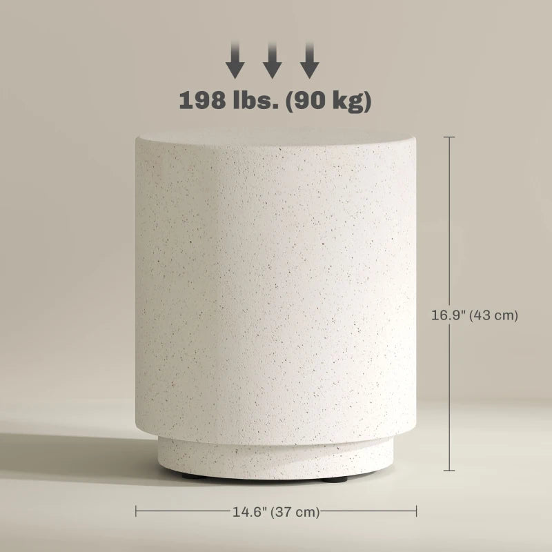 Terrazzo Finish Side Table, 17" Round End Table for Indoor and Outdoor, Cream White