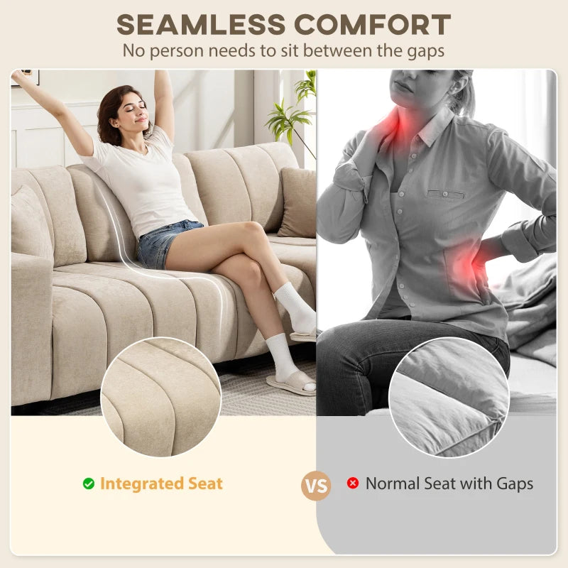 Sectional Couch with Integrated Seat, 3 Seater L-Shaped Sofa with Changeable Chaise, Spring Cushion, 2 Pillows, Beige