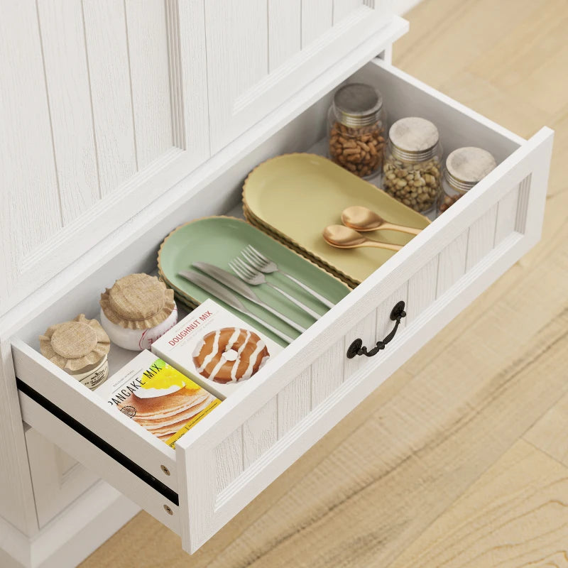 72" LED Kitchen Pantry Cabinet, Buffet Storage Cabinet with 10 Door Shelves, 2 Drawers and Adjustable Shelves, White