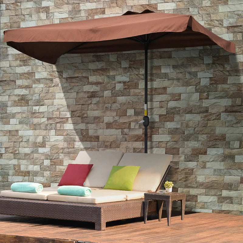 7.5ft Half Umbrella Semi Patio Parasol with Crank Handle, Top Vent for Garden, Balcony- NO BASE INCLUDED, Coffee