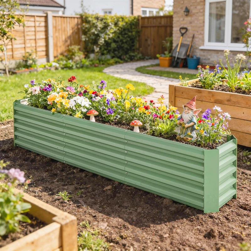 8 x 1.3 x 1.5ft Galvanized Raised Garden Bed, Reinforced Outdoor Planter Box with Open Bottom, Light Green