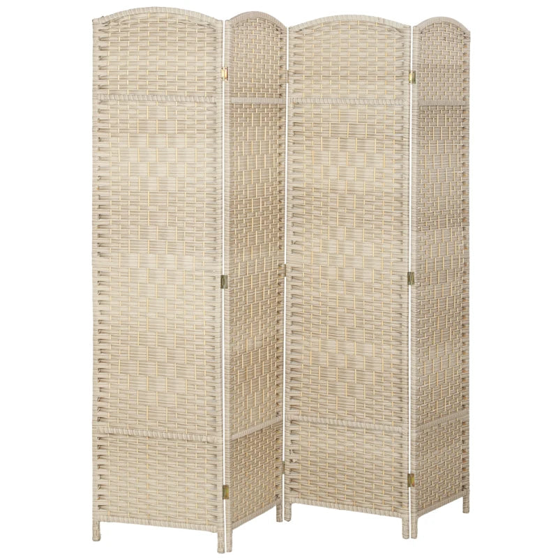 6 Ft Tall Folding Room Divider, 4 Panel Portable Privacy Screen, Hand-Woven Partition Wall Divider, Light Oak
