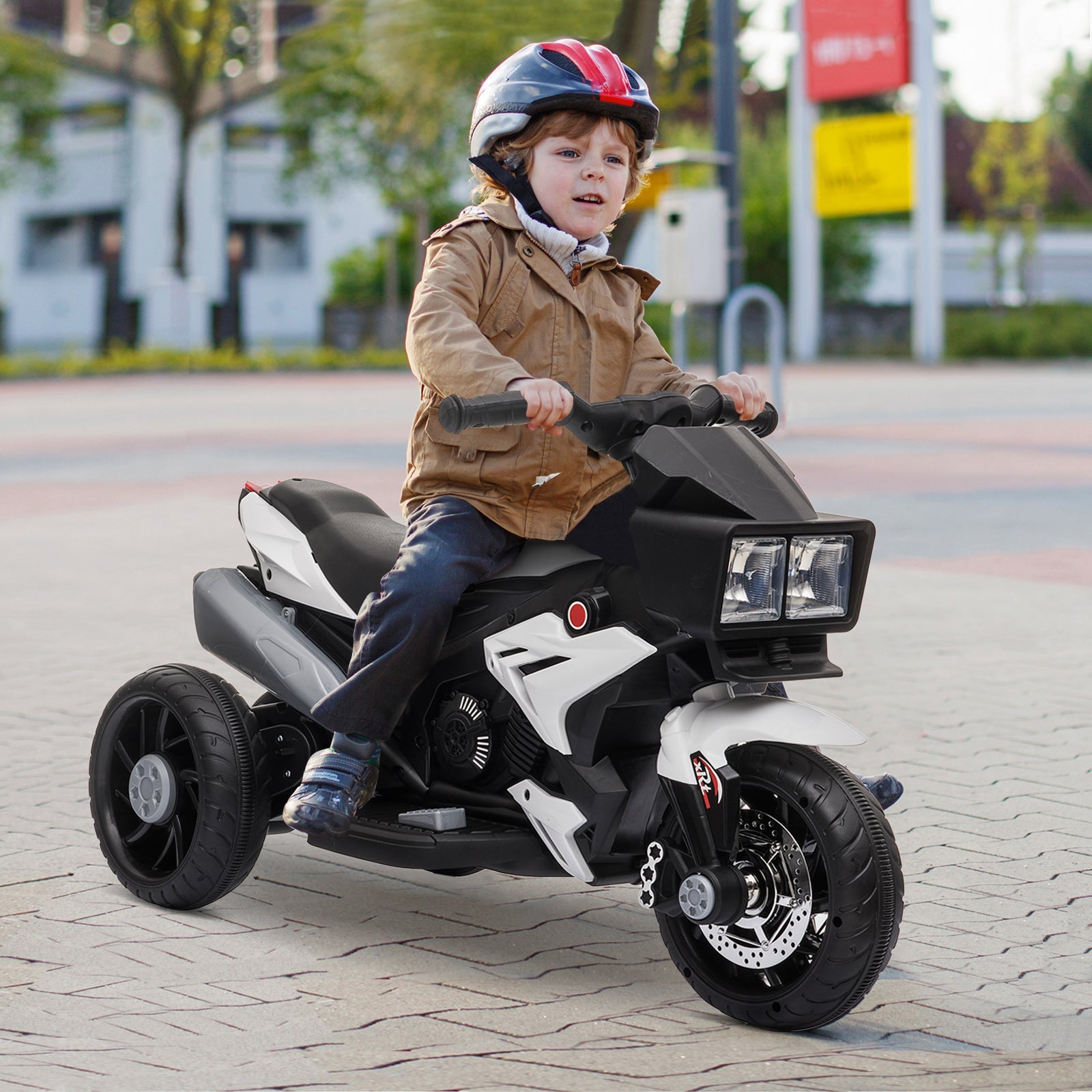 Aosom Kids Electric Pedal Motorcycle Ride-On Toy 6V Battery Powered with Music Horn Headlights for Boys and Girls White