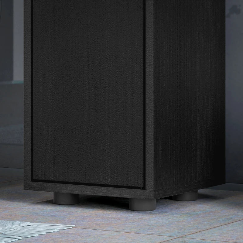 71" Tall Bathroom Cabinet, Narrow Toilet Paper Cabinet with Open Shelves, 2 Door Cabinets, Adjustable Shelves, Black