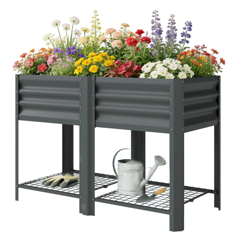 Raised Garden Bed with Legs Storage Shelf Elevated Planter Box 31.5" for Flowers Vegetables Dark Grey