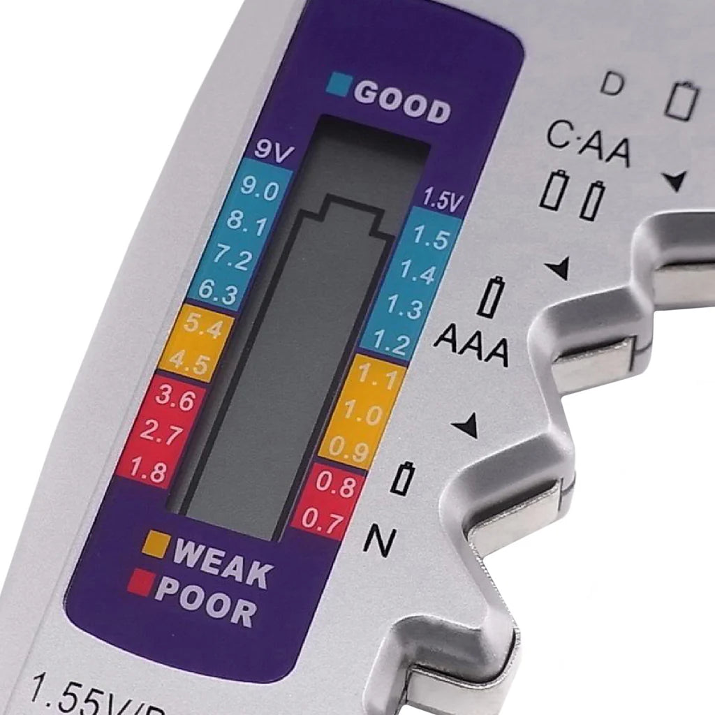 Universal Battery Tester with LCD Display for AA, AAA, C, D, N, 9V & Button Cell Batteries
