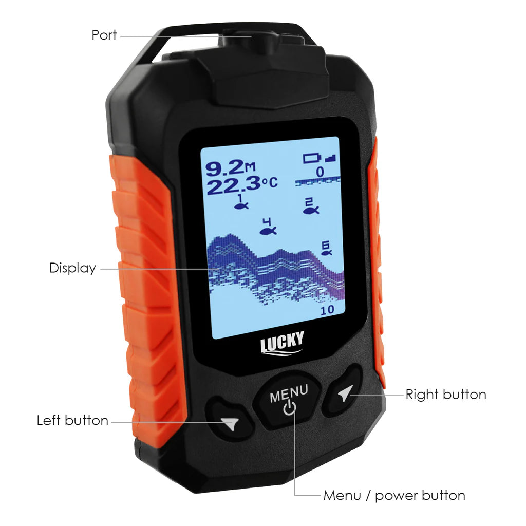 FF-168D Portable Fish Finder, 328 ft Depth Detection, 2.2" LCD Display, Wired Sonar with Fish Alarm & Zoom