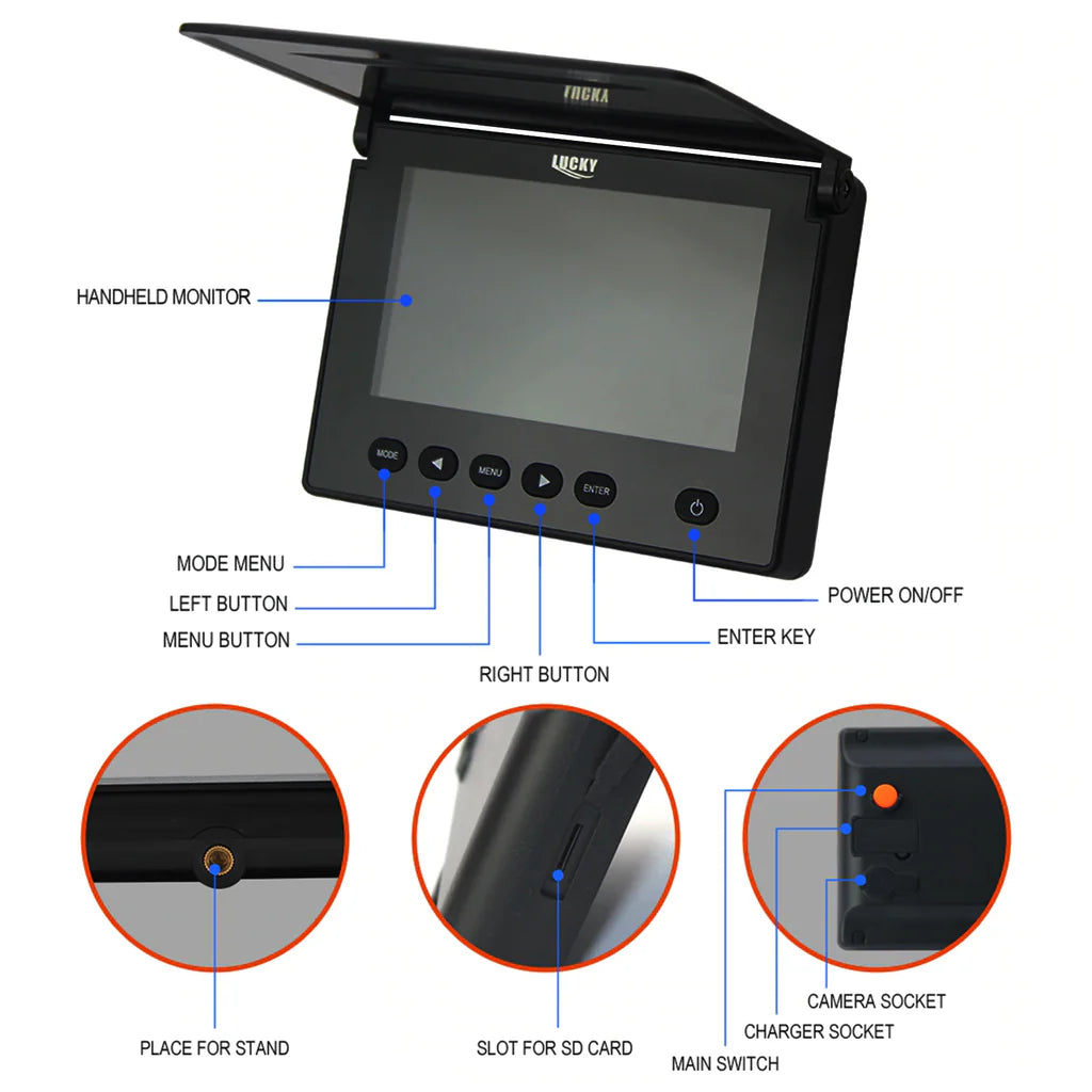 FF-180AR Underwater Fishing Camera Fish Locator, 4.3" HD TFT LCD Monitor, Sun Visor, 120° Wide-Angle Camera & 20M Cable