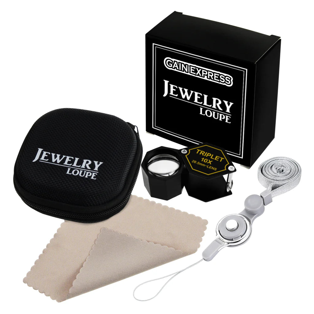 10x Jewelry Loupe Magnifier with 20.5mm Triplet Optical Glass Lens & Protective Case