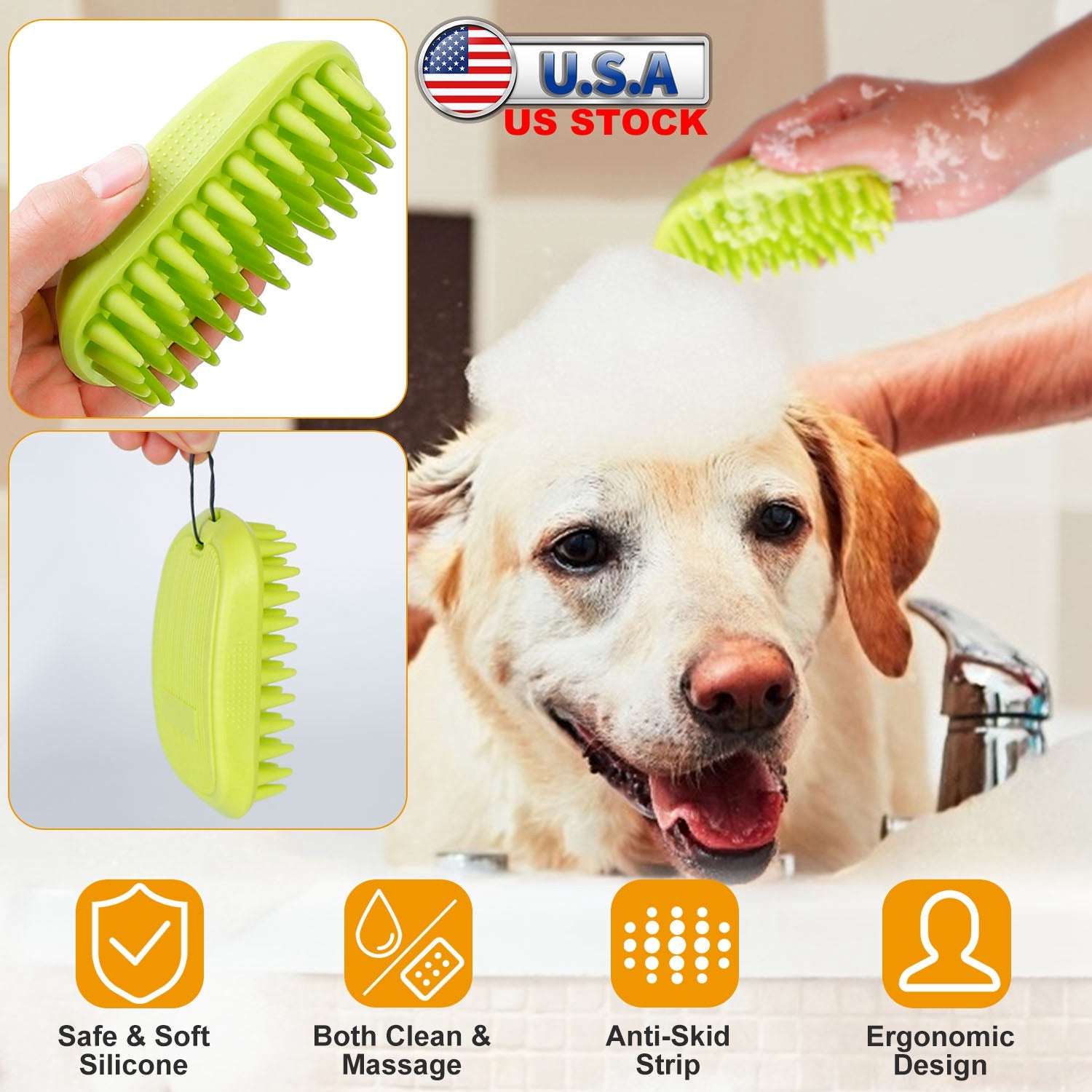 Dog Bath Brush Anti-Skid Pet Grooming Shower Bath Silicone Massage Comb For Long & Short Hair Medium Large Pets Dogs Cats
