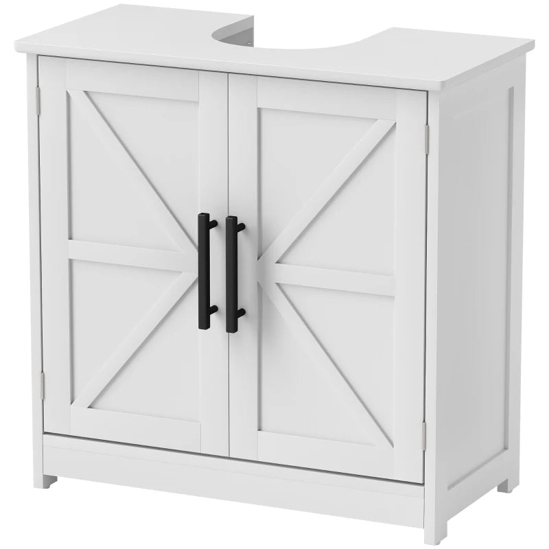 Farmhouse Pedestal Sink Storage Cabinet, Bathroom Under Sink Cabinet with 2 Barn Doors and Adjustable Shelf, White