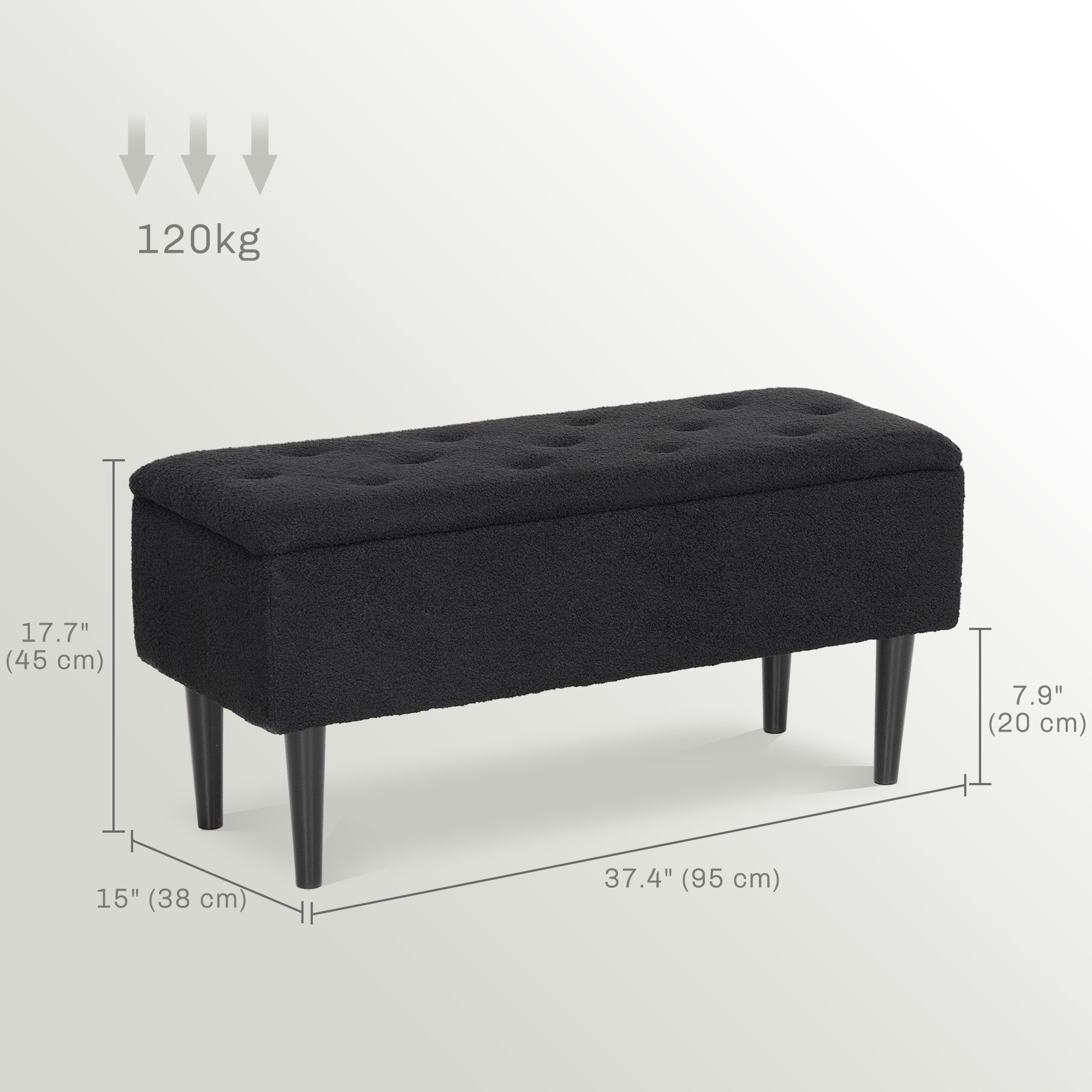 HOMCOM Modern Storage Bench, Ottoman with Storage and Lamb's Wool Upholstery for Living Room, Bedroom, Black
