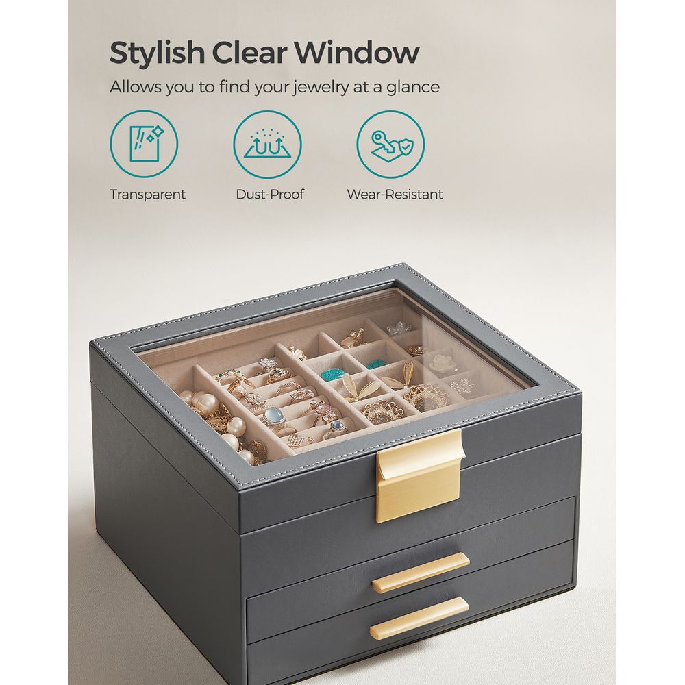 SONGMICS Jewelry Box with Glass Lid