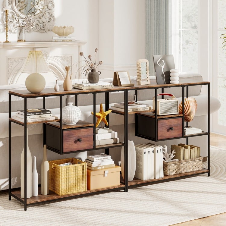 40 Inch Console Table Behind Sofa Couch with Storage-Rustic Brown