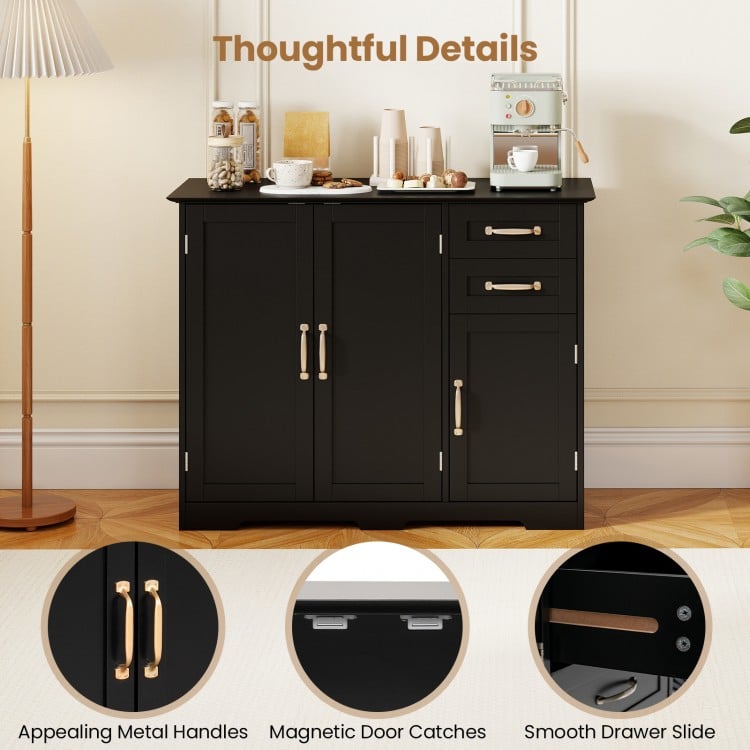 40 Inch Modern Kitchen Sideboard Buffet Cabinet with 2 Drawers and Adjustable Shelf-Black