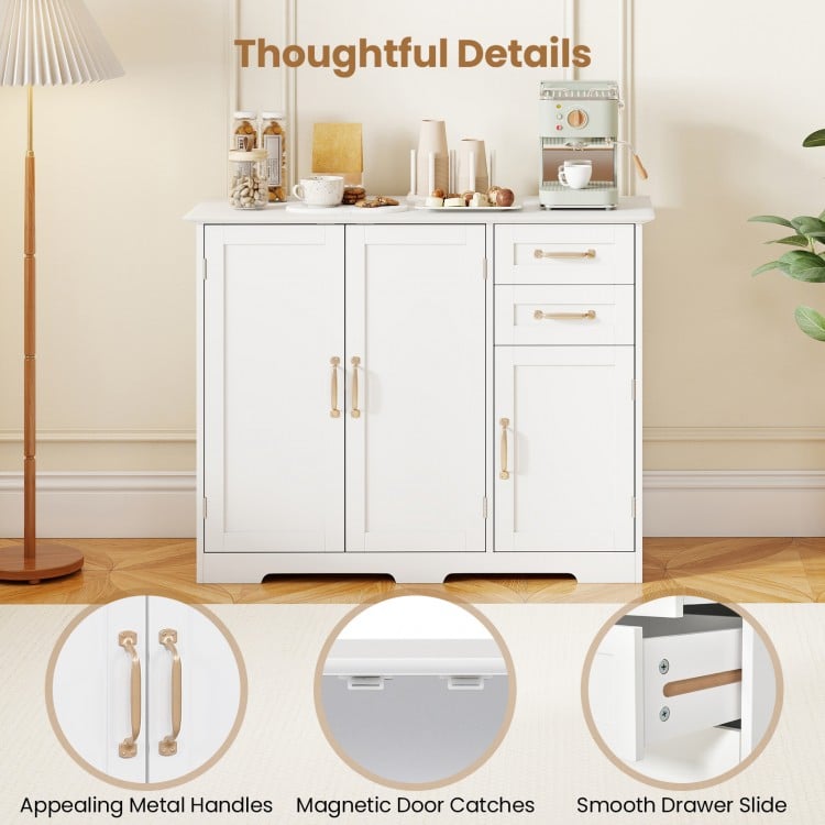 40 Inch Modern Kitchen Sideboard Buffet Cabinet with 2 Drawers and Adjustable Shelf-White