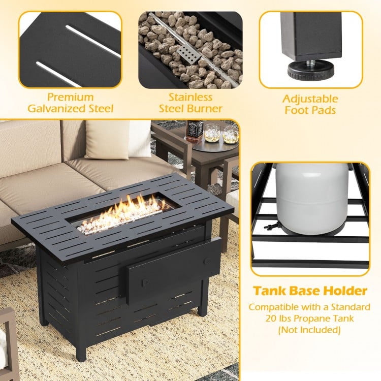 40 Inch Outdoor Propane Fire Pit Rectangle Gas Fire Table with Lava Rocks