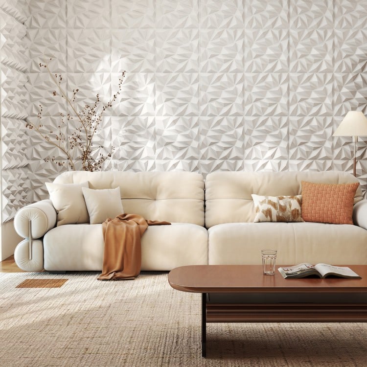 40-Pack 3D Wall Panels with Decorative Diamond Patterns-White
