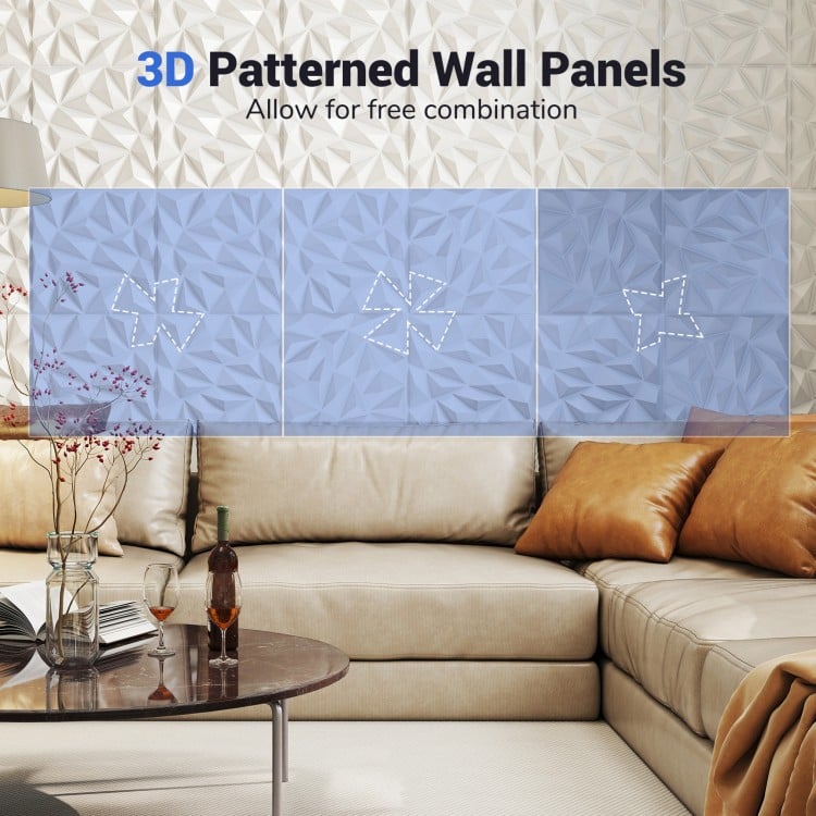 40-Pack 3D Wall Panels with Decorative Diamond Patterns-White