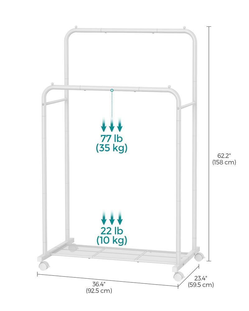 SONGMICS Clothes Rack with Wheels and Dense Mesh Storage Shelf