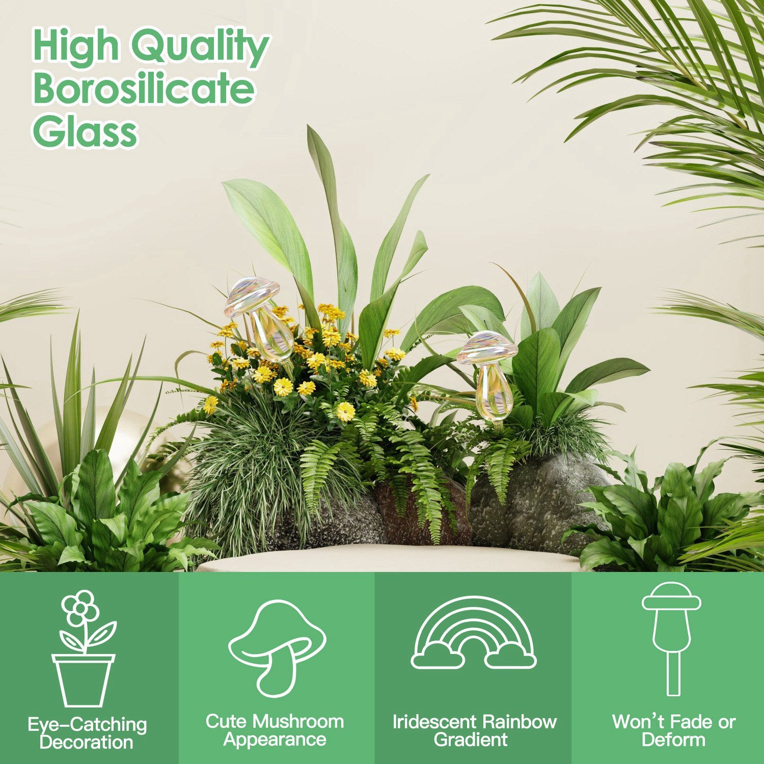 4Pcs Clear Glass Plant Watering Globes Iridescent Rainbow Gradient Mushroom Self-Watering Container Plant Self-Watering System Automatic Irrigation De