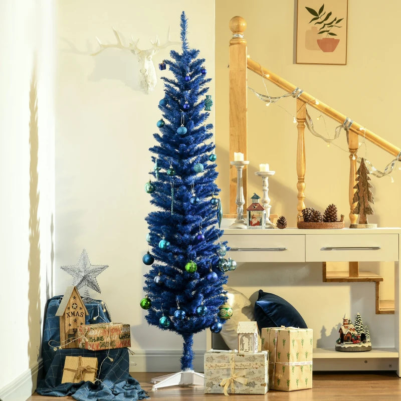 HOMCOM Pencil Christmas Tree, Slim Artificial Xmas Tree in Deep Blue & Mint, Skinny Holiday Decoration for Home & Office