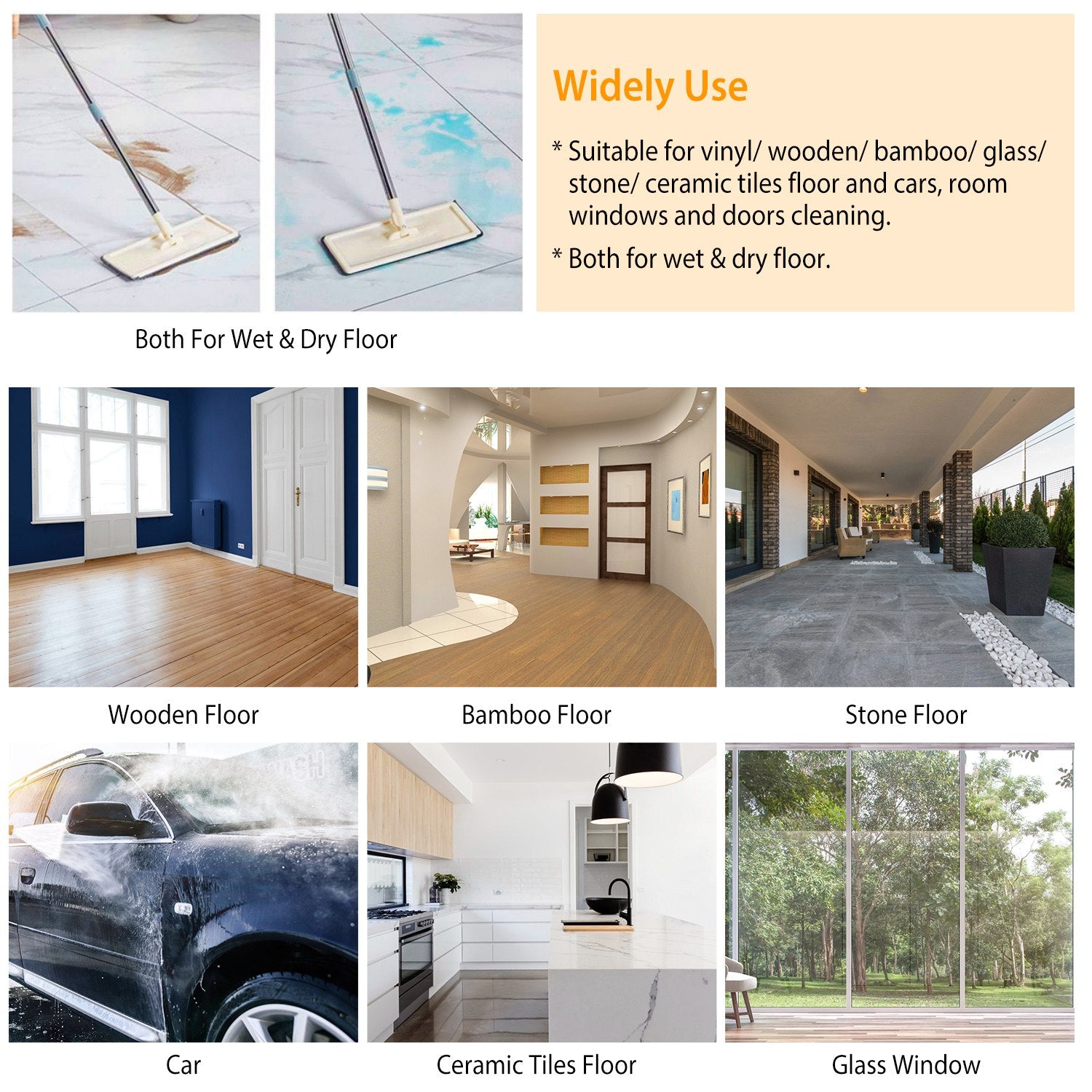 Flat Floor Mop Bucket Set Self Cleaning Wet Dry Usage with 2Pcs Reusable Microfiber Mop Pads