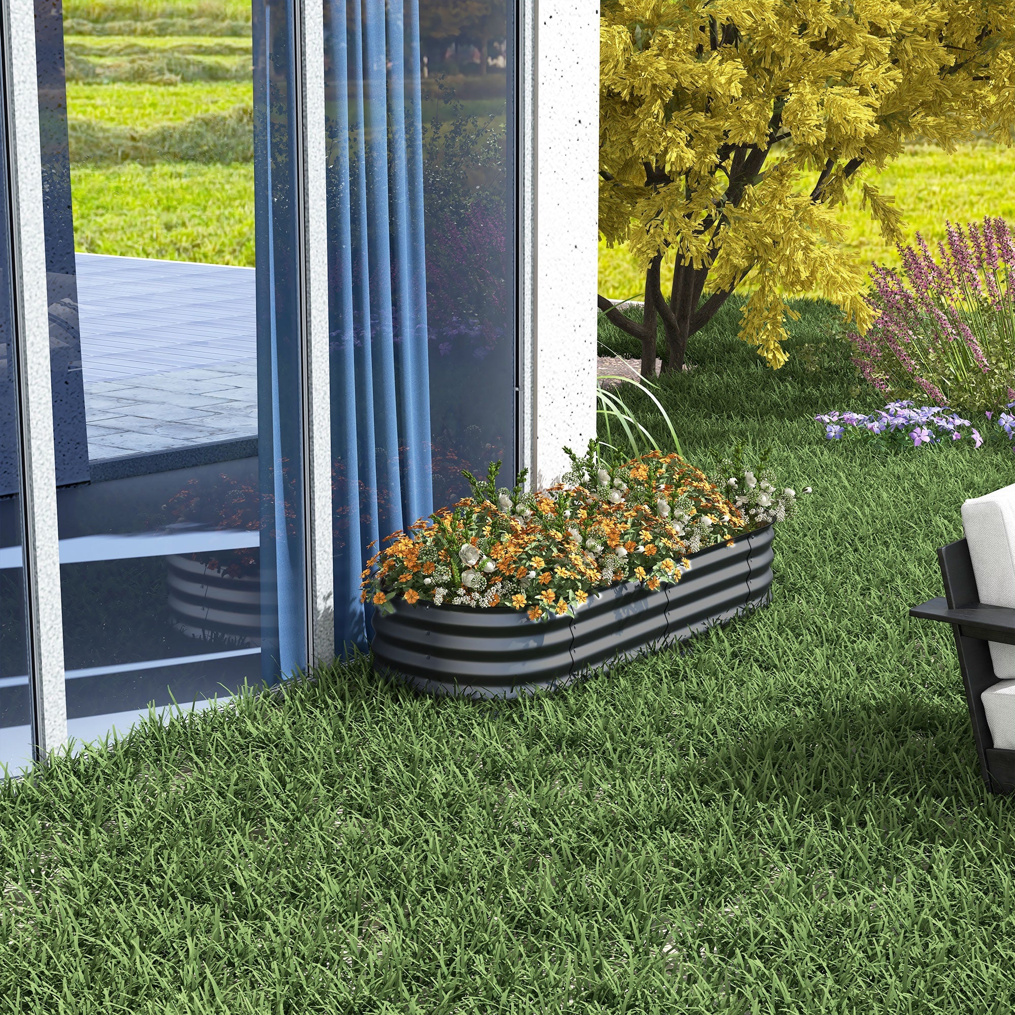 Outsunny 4.9 x 2 x 1ft Galvanized Raised Garden Bed Kit, Metal Planter Box with Safety Edging, Dark Grey