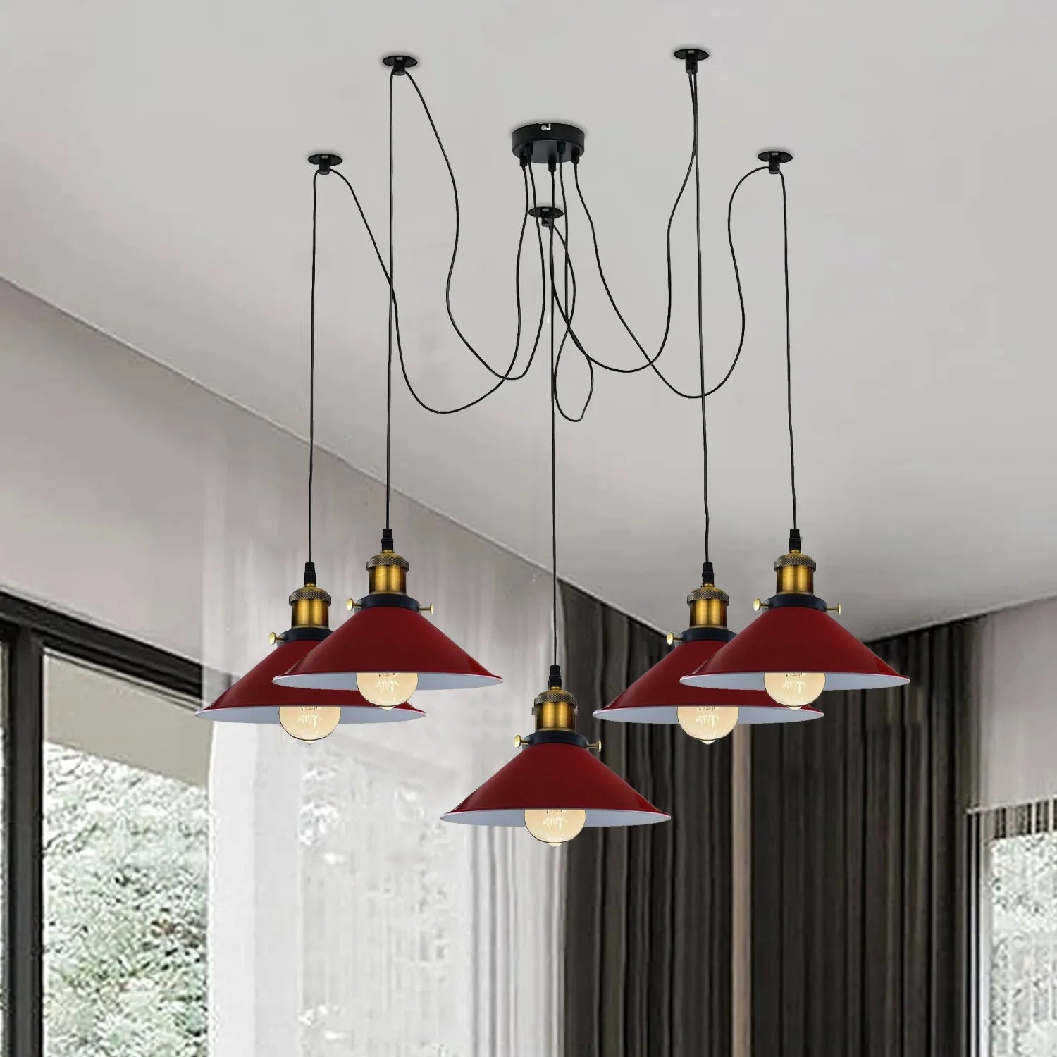 Retro 5-Head Red Cone Shape Spider Pendant Light~ 1718