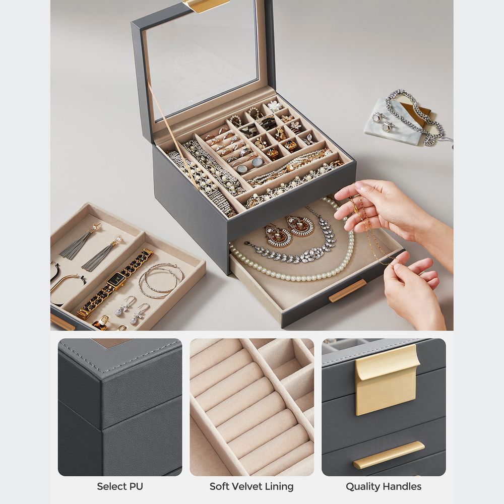 SONGMICS Jewelry Box with Glass Lid